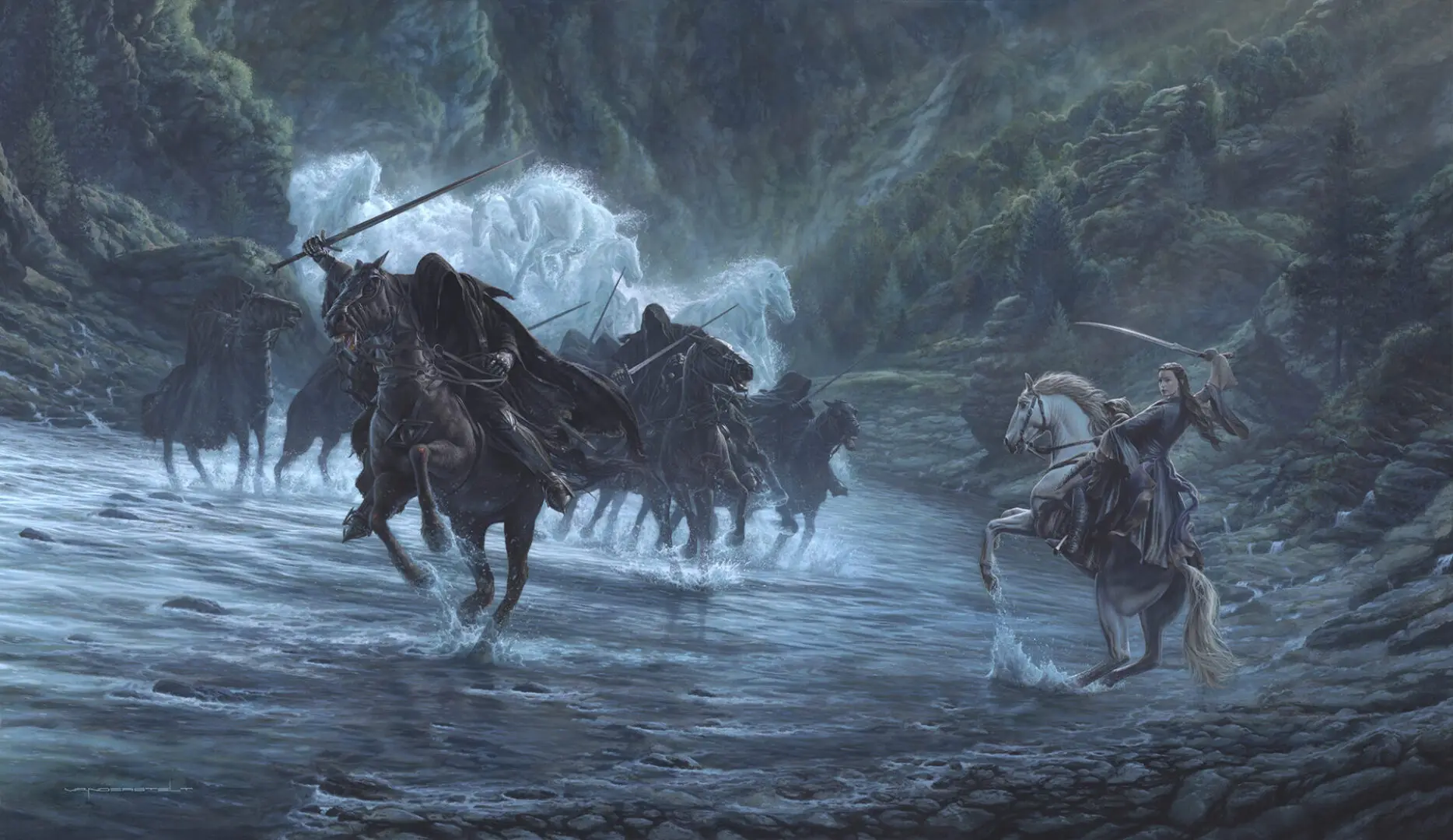 THE LORD OF THE RINGS -AT THE FORD OF BRUINEN PAINTING