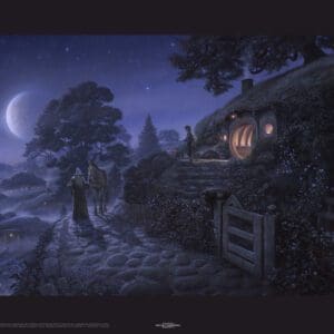 A painting of Bag End: Expect me when you see me!' - Canvas Giclee at night.