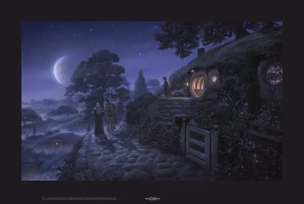 A painting of Bag End: Expect me when you see me!' - Canvas Giclee at night.