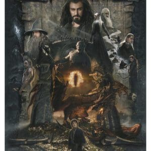 A poster of the hobbit with characters from the movie.