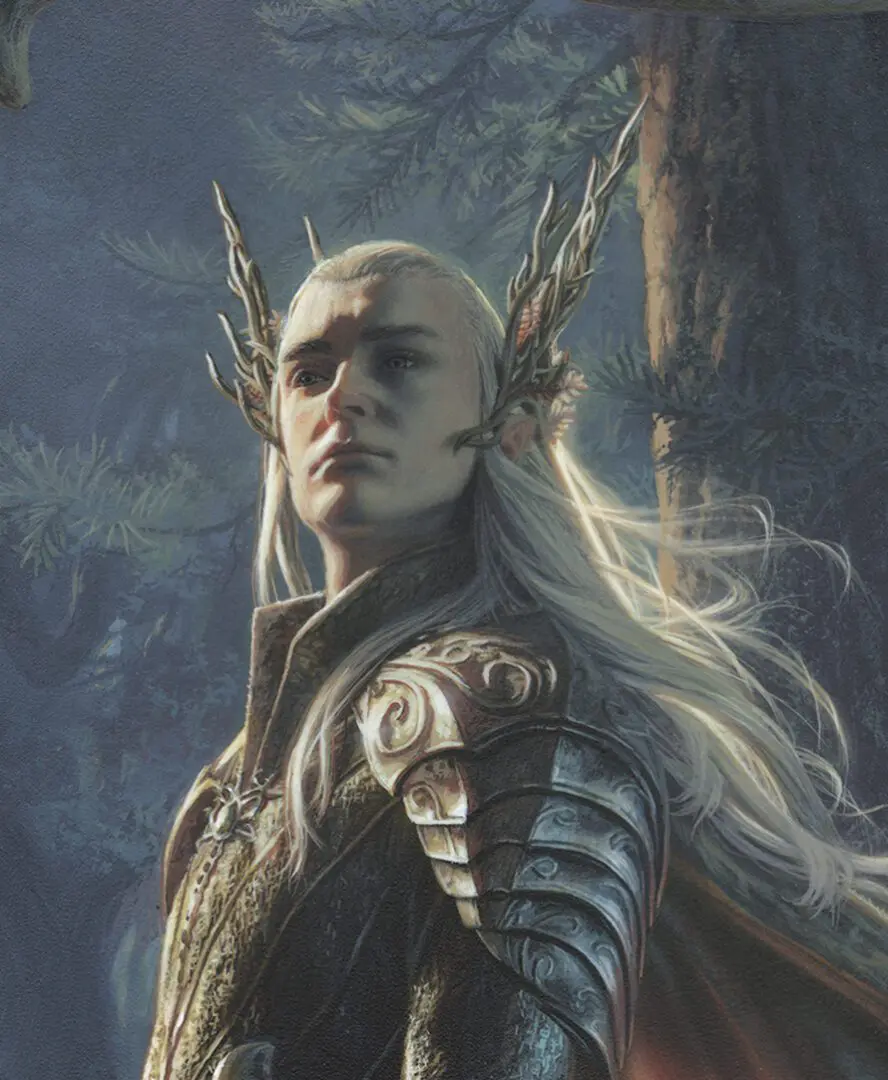 A Thranduil: King of the Woodland Realm CANVAS GICLEE of an elf with long white hair.