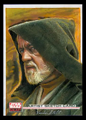 A star wars artist sketch card with an image of a hooded man.