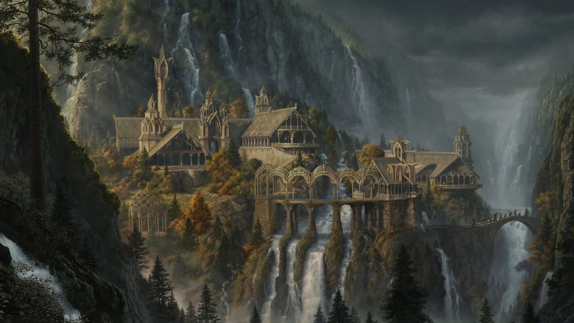 A painting of the town of rivendell