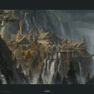 A painting of a castle in the mountains.
