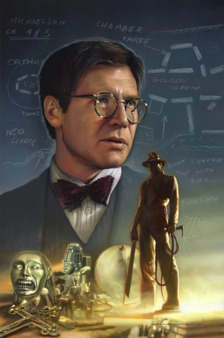 A poster of a man with a bow tie and glasses.