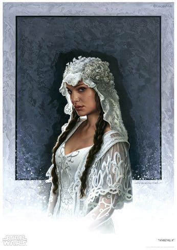 A painting of a woman in white dress with long braids.