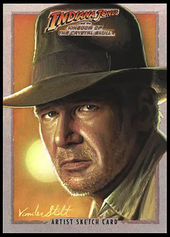 A painting of indiana jones in a hat.