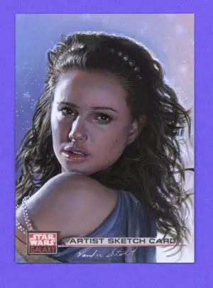 A star wars sketch card featuring a woman with long hair.